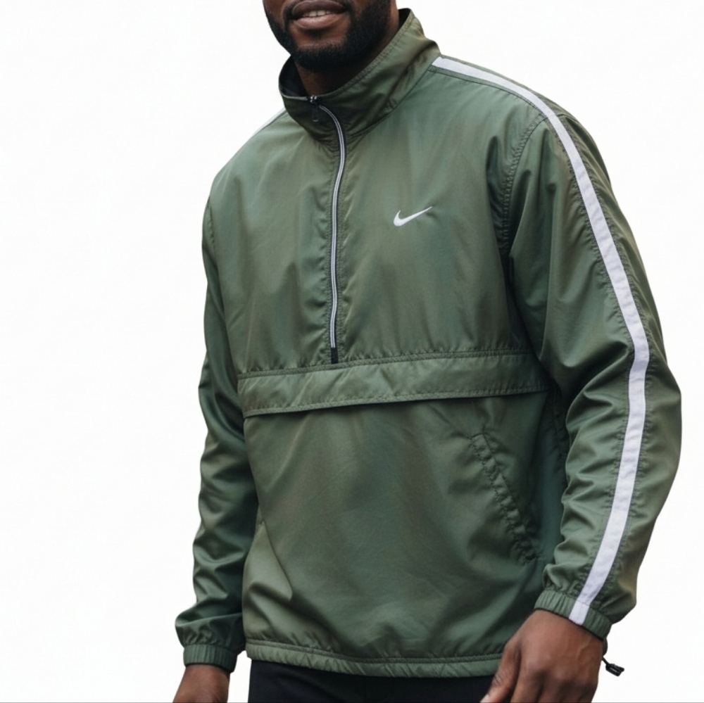Nike Windbreaker Men XXL Green Hooded Swoosh Zip Kangaroo Pocket Vintage 90s